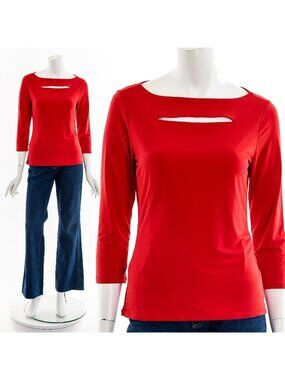 00's Y2K Cleavage Cutout Red Stretchy Knit Blouse